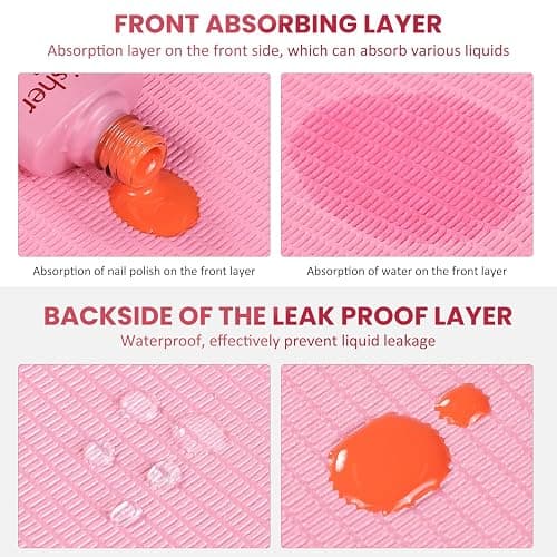 Etercycle Disposable Nail Mats - 50Pcs Fordable Nail Art Table Mats for Table Acrylic Nail Practice Sheet, 3 Ply Waterproof 13" X 18" Clean Pads Nail Art Accessories (Pink) thumbnail 4