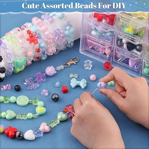 400-450PCS TINKRSTUFF Assorted Acrylic Beads 6 Mixed Colors Cute Beads for Bracelet Making, Bow Aesthetic GummyBear Flower Butterfly Kawaii Charms for Jewelry Making DIY Necklace Keychain Phone Charm thumbnail 4