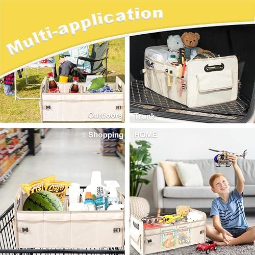 JiatuA Car Trunk Organizer, Car Organizers and Storage Collapsible Multi Compartment Container Box, Adjustable Car Accessories for SUV Sedan Truck, Standard Size, Beige thumbnail 8