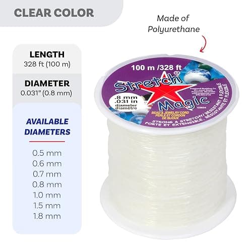 Stretch Magic Elastic Beading Cord – Clear Color, 0.8mm in Diameter, 100-Meter (328 ft) - Easy to Knot, Strong & Stretchy String for Making Beaded Jewelry thumbnail 4