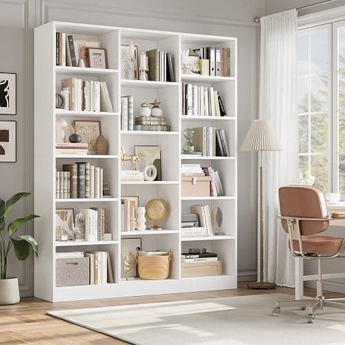 FACBOTALL Triple Wide Bookshelf, 6 Tier Large Bookshelf, Bookcase with 17 Open Display Shelves, 74'' Tall Bookcases and Bookshelves for Living Room, Home Office, Library, White thumbnail 2