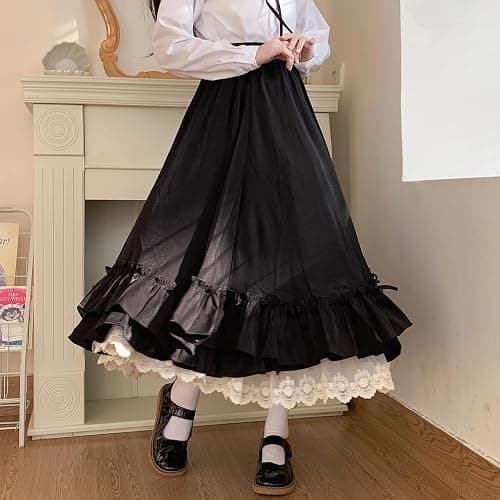 Manniduole Women's Cute High Waist Maxi Skirt - Renaissance, Ruffle, Flowing Long Victorian Skirt thumbnail 2
