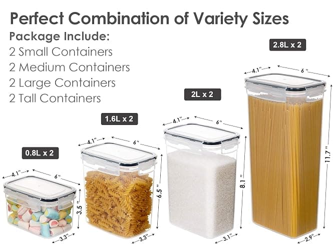 CHEFSTORY Airtight Food Storage Containers with Lids, 8 PCS | BPA-Free Kitchen Organizers with Lids, For Flour, Sugar & Cereal, Plastic Dry Food Canisters, Pantry Storage thumbnail 3