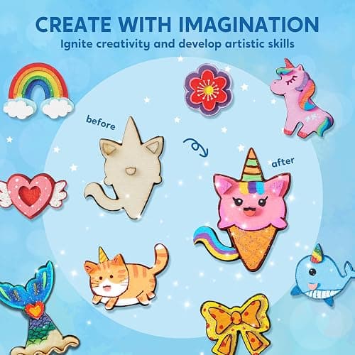 JOYIN 12 pcs Fantasy Wooden Magnets, Kids Unicorn Painting Craft, Spring and Rainy Day Activities School Art Projects, Toys for Kids Aged 3+ Birthday Easter thumbnail 5