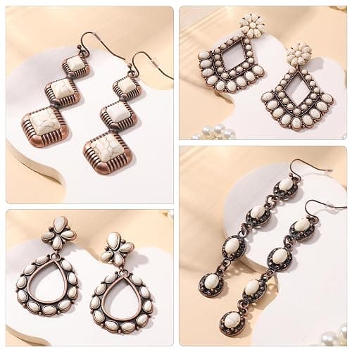 JMScape 6 Pairs Western Turquoise Earrings Set for Women Boho Vintage Dangle Earring Statement Country Cowgirl Jewelry Accessories for Gift thumbnail 5