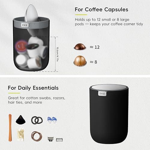 EKO Fandy 0.4 Gal/1.5L Mini Tabletop Trash Bin with Swing-Lid, Desktop Trash Can for Bathroom Countertop, Vanity, Coffee or Office, Small Garbage Bin (Black) thumbnail 2