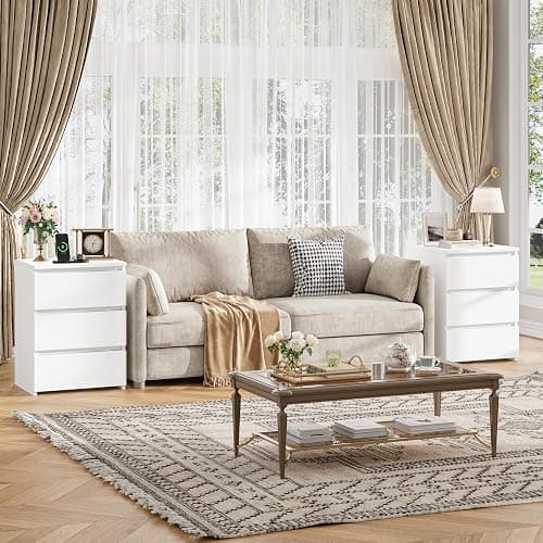 FOTOSOK White Nightstand, 26" H Night Stand with Charging Station, White Nightstand with USB Ports & Power Outlets, Silent Slides, Wooden End Side Table Bedside Table with 3 Drawers for Bedroom thumbnail 5