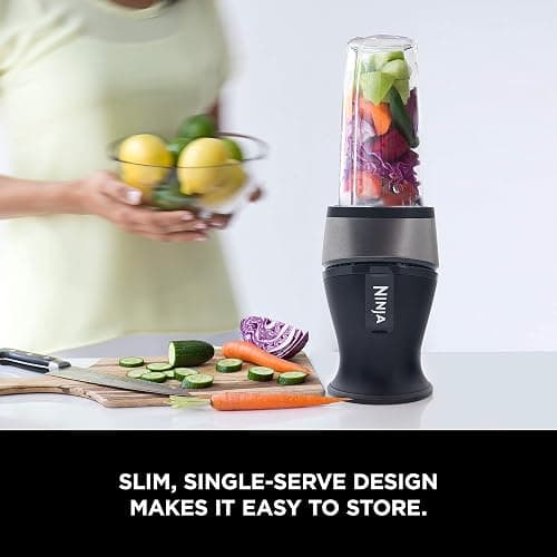 Ninja Fit Compact Personal Blender, Portable Blender for-Smoothies, Shakes, Food Prep, and Frozen Blending, 700-Watt Base, (2) 16-oz. Cups and Spout Lids, Black QB3001SS thumbnail 2