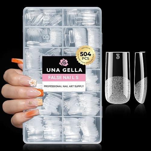 UNA GELLA Square Straight Nail Tips Medium 504PCS Pre-Etched French Style | 12 Sizes Full Cover Flexible Soft Gel, Suitable for Women Salon Use & Home DIY Press On Nail Extensions - Image 1