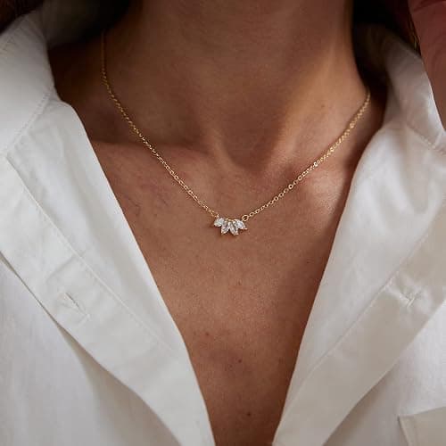 LEXODY Diamond Necklace for Women, Dainty 14k Gold Plated Flower Necklace | Simple CZ Leaf Pendant Choker Necklaces Trendy Non Tarnish Waterproof Chain Jewelry Gift thumbnail 8