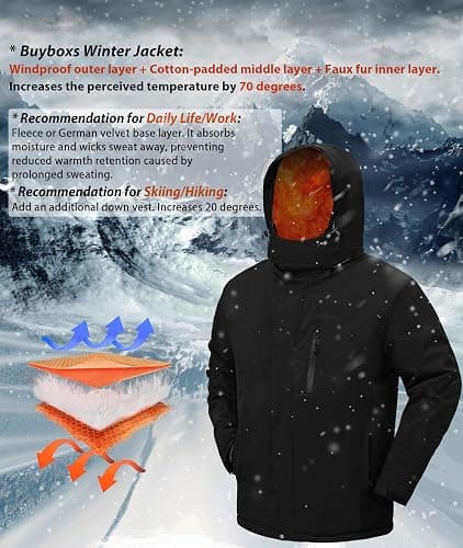 Buyboxs Mens Winter Snow Jacket Waterproof Ski Jackets Snowboard Rain Warm Coat Insulated Hood Fleece Lined thumbnail 4