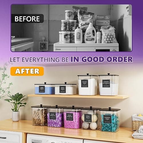 4 Pack Laundry Pods Container, Clear Laundry Room Organization Containers,Large Laundry Detergent Powder Storage Containers Black Wooden Lids & Labels, Acrylic Laundry Pods Holder for Scent Booster thumbnail 6