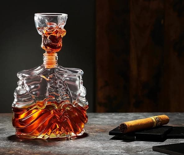 Godinger Whiskey Decanter and Shot Glass, Skull Skeleton Decanter, Halloween Decor, Skeleton Decorations, Liquor Decanter and Whiskey Glass Shot Glass Set, Halloween Decorations - 32oz thumbnail 2