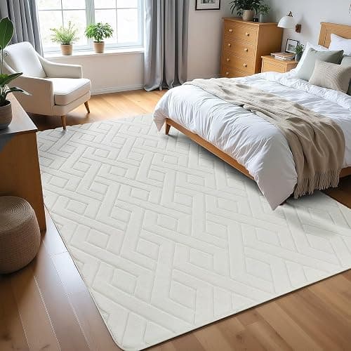 Macgace Ultra Soft Cream White Area Rug for Living Room, 5x7 Modern Geometric Shag Rugs with Nonslip Backing for Bedroom, Washable Fuzzy Carpet for Cozy Kids Girls Room Nursery thumbnail 2