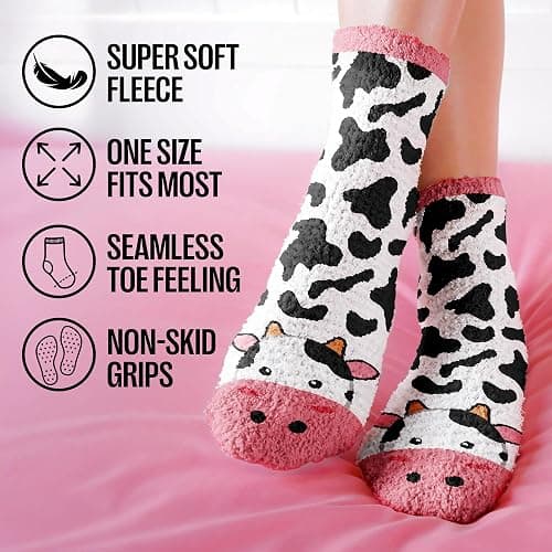 VICRAZY Cow Print Stuff Socks - Fuzzy Socks for Women with Funny cow Print Stuff, Stocking Stuffers, Christmas Gifts thumbnail 6