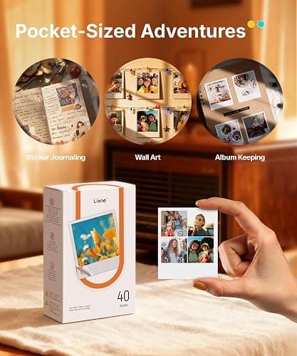Liene Amber M110 & M210 3x3″ Photo Paper 40 Sheets & 1 Cartridge, Photo Printer Sticker Paper Adhesive, Waterproof, Smudge Proof, Instant Photo Paper Only for DHP514/DHP515 Photo Printer for Scrapbook thumbnail 5