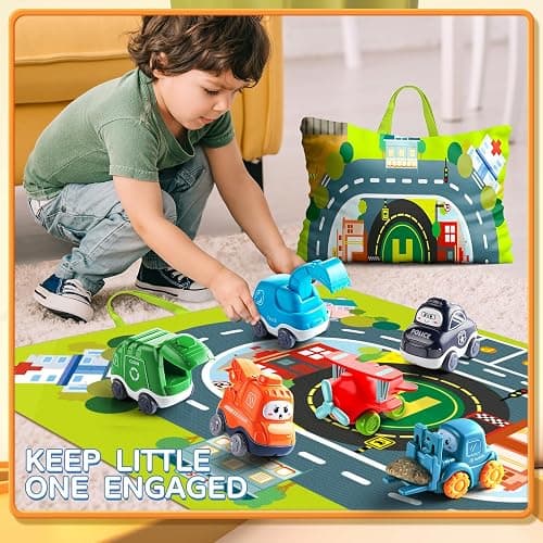 Truck Car Toys for 1 Year Old Boy with Playmat (Storage Bag)|Baby Toys 12-18 Months|Toddler Age 1-2|First Birthday for 1 2 Year Old Boy thumbnail 2