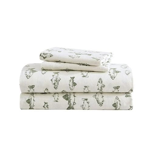Eddie Bauer - Flannel Sheets Full Size, Anti-Pilling & Wrinkle Resistant Cotton, Touchably Soft for All-Season Comfort - Bed Sheets with Matching Pillowcases & Fitted Sheet (School of Fish Green) thumbnail 11