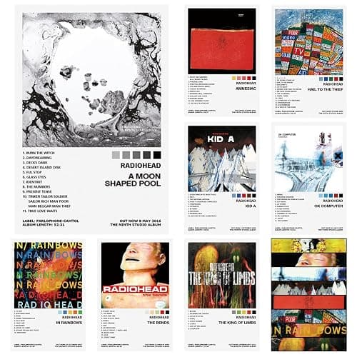 UJBVCX 9PCS Radiohead Album Cover, Music Poster, Ästhetische Leinwand-Wandkunst, Schlafzimmer-Dekor Posters, für Teenager Schlafzimmer Raumdekoration Ungerahmt - Image 1