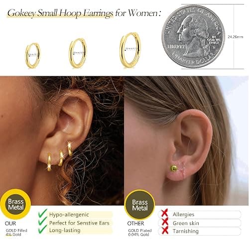 Gokeey Small Gold Huggie Hoop Earrings Set for Women 14K Gold Plated Hypoallergenic Lightweight Earrings for Sensitive Ears Everyday Earrings Sets for Multiple Piercing Cartilage Hoop Earrings Stack Jewelry thumbnail 5