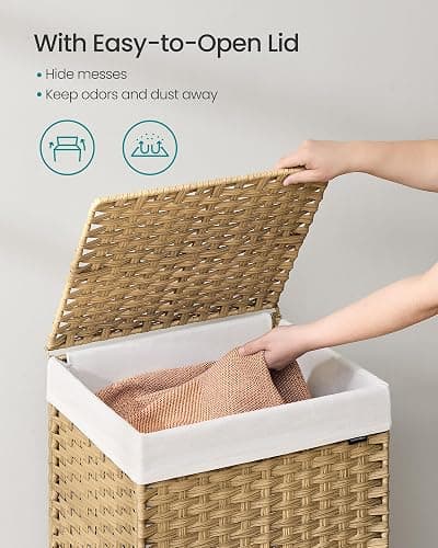 SONGMICS Laundry Hamper with Lid, 31.7 Gallons (120 L), Rolling Laundry Basket with Wheels, Synthetic Rattan, Removable Liner, Bedroom, 18.1 x 15.7 x 26 Inches, Natural Color ULCB161Y01 thumbnail 4