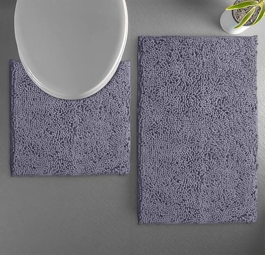 LuxUrux Bathroom Rug Set 2 Piece, Soft Absorbent Cheinlle Microfiber Bath Mat with Contour Toilet Rug, Non-Slip, Machine Wash Dry, Plush Shaggy Mats for Bathroom (20"x 30"+20"x 20" U-Shaped Gray) thumbnail 8