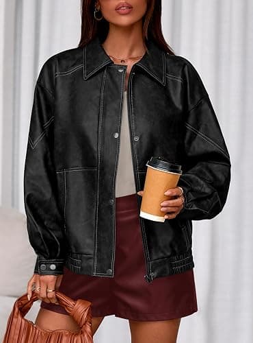 PRETTYGARDEN Faux Leather Jacket Women Bomber Motorcycle Zip Up Jackets Oversized Fall Fashion Outfits 2026 Winter Coats thumbnail 5