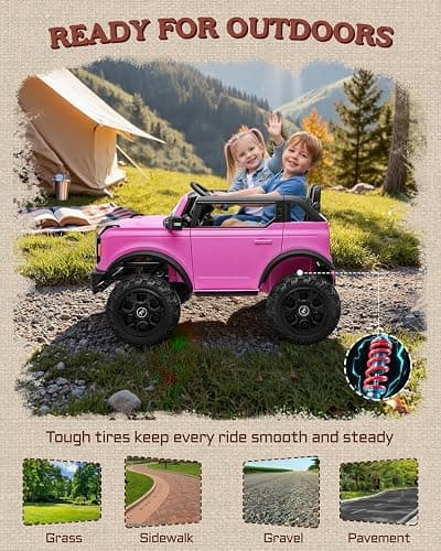 First Ride On 24V Ride on Toys for Big Kids, Licensed Ford Bronco Base 2 Seater Ride on Car with Remote Control, Girl Ride on Truck w/Seat Belts, 3 Speeds, Spring Suspension and Bluetooth (Pink) thumbnail 6