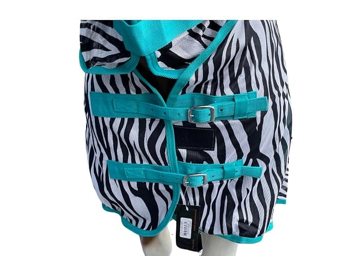 TECH EQUESTRIAN Horse Fly Sheet with Neck | Horse Combo Flysheet with Neck | Horse Summer Sheet with Hood (Zebra-Turq, 76) thumbnail 2