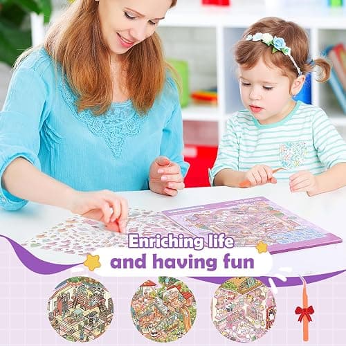 12 Sets of Big DIY 3D Sticker Scene, 2 Sticker Books of Cute Kawaii Animals and Party 3D Scene Stickers, Make Your Own DIY Miniature House Scenes for Stress Relief thumbnail 6