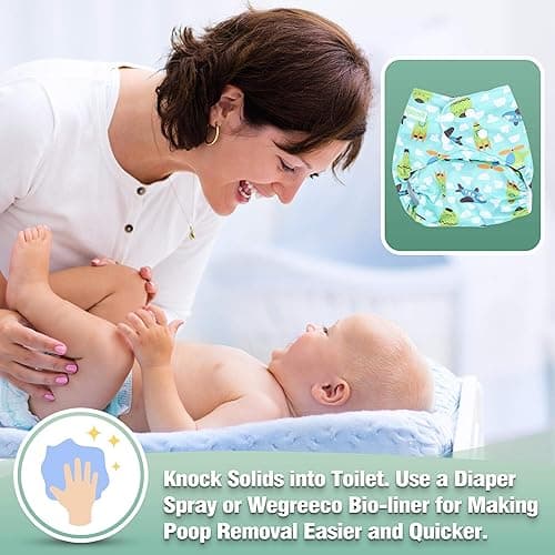 wegreeco Cloth Diapers 6 Pack with 6 Inserts & 1 Wet Bag, Washable Cloth Diapers for Babies, One Size Adjustable Reusable (Car, Airplane) thumbnail 6