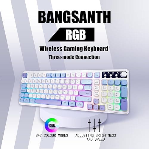 Bangsanth Wireless Keyboard, RGB Gaming Keyboard, Tri-mode BT5.0/2.4GHz/USB-C, 99-Key Creamy, Anti-ghosting Keys, Compatible with PC, Mac, Gaming Consoles, UK Layout thumbnail 2
