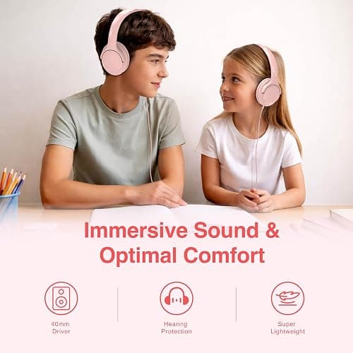 MIDOLA Wired Headphones Over-Ear Hi-Fi Sound with Microphone Adjustable Foldable, 1.5M Cord & 3.5mm Jack, Lightweight Headset for Kids Adults PC iPad Laptop Pink thumbnail 2