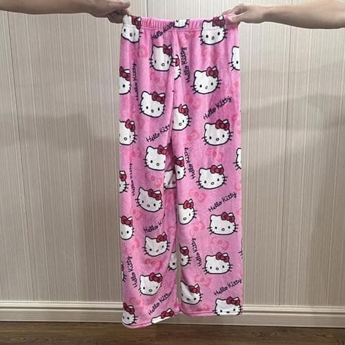 BIUGNVW Anime Pajamas Pants Women Cartoon Family Christmas Pajama Pants Kawaii Flannel Pajama Pants Black and Pink thumbnail 5