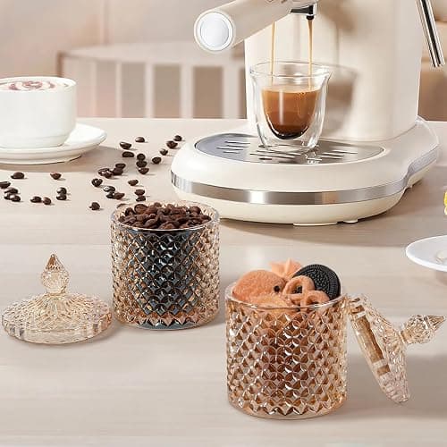 2 Pack Qtip Holder Thick Glass Apothecary Jars with Lid for Bathroom Decor Storage Organizer for Cotton Swabs, Balls, Pads, Floss Picks, Candy, Jewelry, Amber thumbnail 7