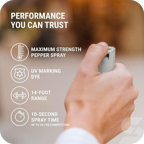 Sabre Pepper Spray with Quick Release Keychain for Self Defense – Maximum Police Strength OC Spray with UV Marking Dye, Twist Lock Safety, Finger Grip, 10‑Second Spray, 14‑ft Range, Made in USA thumbnail 2
