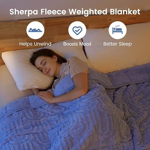 Sherpa Fleece Adult Weighted Blanket Great for Sleep, 15 lbs Dual Sided Soft Fuzzy Heavy Blankets for Couch Bed Sofa, Cozy Warm Fluffy Arched Jacquard Throw for Winter (Blue, 60" x 80", 15 Pounds) thumbnail 2
