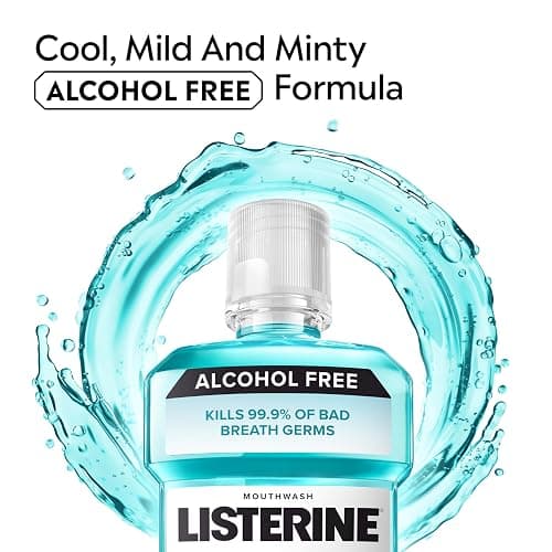 Listerine Alcohol-Free Mouthwash, Non Alcoholic Mint Oral Rinse Kills 99.9% of Germs That Cause Bad Breath for a Fresh Breath & Clean Mouth, Less Intense Taste, Cool Mint Flavor, 1 L thumbnail 2