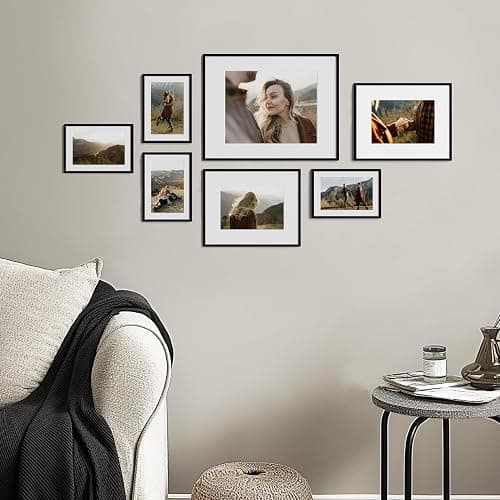 eletecpro Aluminum Gallery Wall Frame Set of 7, Including 1Pc 11x14, 2Pcs 8x10, 4Pcs 5x7 Photo Frames for Wall or Tabletop Display, Multiple Sizes Picture Frames Collage Wall Decor, Black thumbnail 7
