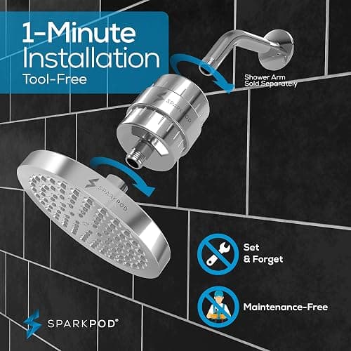 SparkPod Luxury Filtered Shower Head Set 23 Stage Shower Filter - Reduces Chlorine and Heavy Metals - High Pressure Showerhead Filter (6" Round, Luxury Polished Chrome) thumbnail 7