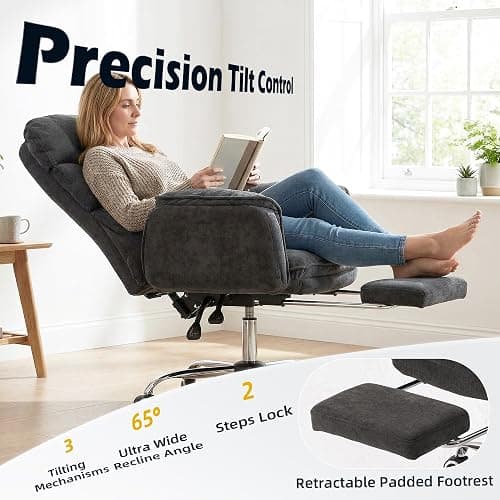 Big and Tall Office Chair with 90-180° Flip Armrests, 400lbs Ergonomic Computer Gaming Chair for Cross Legged Sitting, 155° Recline & Foot Rest - Wide Desk Task Chair for Home Office, Vanity, Study thumbnail 6
