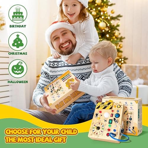 Iabedi Busy Board, Montessori Toy for 1-3 Years Old, Wooden Toddler Sensory Travel Toy, Ideal Gift for 1+ Year Old Boys (Busy Board Plus V2), Medium, Yellow - Busy Board Plus V2 thumbnail 6