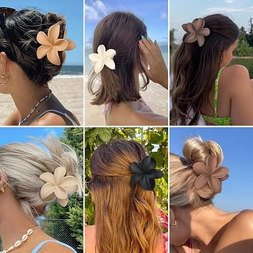 Sisiaipu Hawaiian Plumeria Flower Claw Hair Clips - 6 Pcs Large for Thick Hair and Thin for Beach, Hair Accessories for Women and Girls - Khaki thumbnail 6