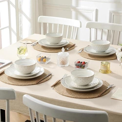 MALACASA 24 Piece Dinnerware Set, Embossed Ceramic Dish Sets Service for 8, Plates and Bowls Set, Durable Stoneware Tableware for Family Dinners, Dishwasher & Microwave Safe thumbnail 9