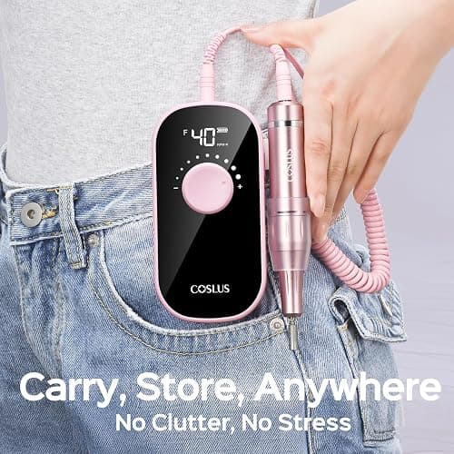 COSLUS Professional Rechargeable Electric Nail Drill 40000 RPM, Portable Nail File with Storage Stand for Acrylic Gel Polishing Removing - Easy to Use for Women, Manicure at Home DIY or Salon, Pink thumbnail 6