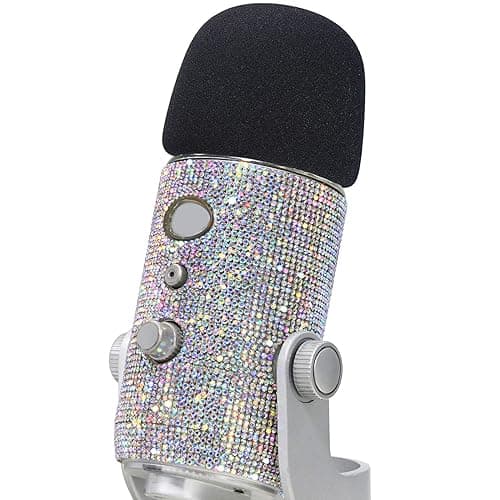 YOUSHARES Blue Yeti Pop Filter - Cute Glitter Sticker, Bling Diamond Shiny Skin with Mic Foam Winscreen Compatible with Blue Yeti Microphones (Silver) - Silver - Image 1