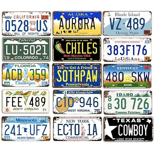 Assorted License Plates, Retro Vintage US States Number Tags, Embossed Vanity Prop Tin Sign for Man Cave Garage DIY, 6X12 inch (6 pcs) thumbnail 3