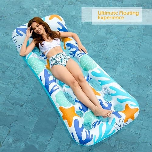 Jasonwell Inflatable Pool Float Lounge - 2 Pack Floaties Rafts for Adults Floating Lounger Sun Tanning Floats Cool Water Floaty Swimming Lake Beach Party Toys (BlueBeige) thumbnail 7