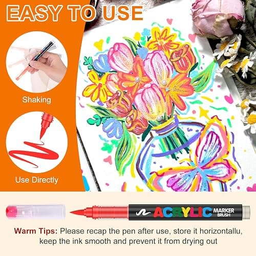 240 Colors Acrylic Paint Markers, Acrylic Paint Pens with Direct-Liquid Ink Control System.1-5mm Soft Brush Tip Paint Pens & Paint Markers for Rock, Wood, Canvas, Glass, Fabric, Metal, Plastic, Paper thumbnail 7