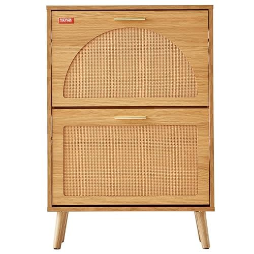 VEVOR Shoe Cabinet with 2 Flip Drawers, Shoe Storage Cabinet for Entryway, Free Standing Shoe Storage Organizer with Rattan Doors for Heels, Boots, Slippers in Hallway, Living Room - 23.62"D x 6.61"W x 34.53"H thumbnail 10